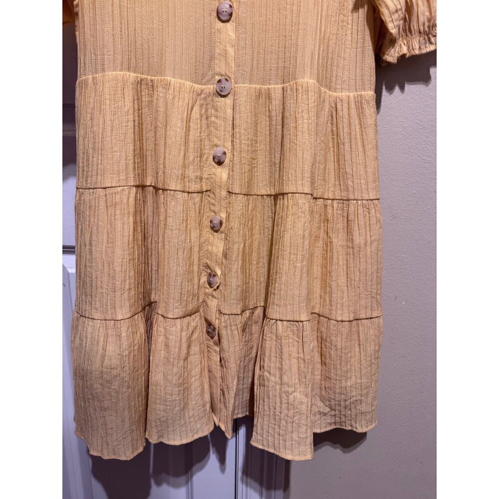 Blu Pepper Womens Large Mustard Yellow Tiered Midi Dress Button Front Boho L - Picture 9 of 10